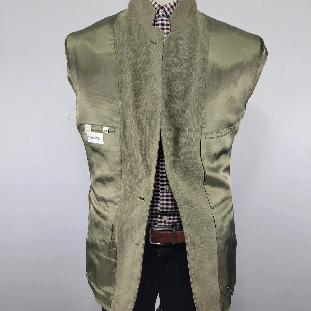 Claiborne Men's Sport Coat Blazer Two Button Green‎ Cotton Linen Blend 40R
